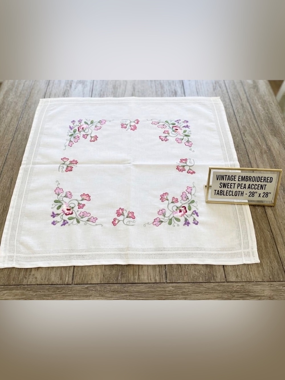 28x28 Vintage Hand Embroidered Floral Tablecloth